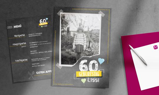 Menükarte für einen 60. Geburtstag